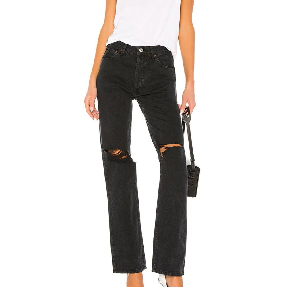 Re/Done - Originals High Rise Loose Jeans In Washed Black - Size 26
